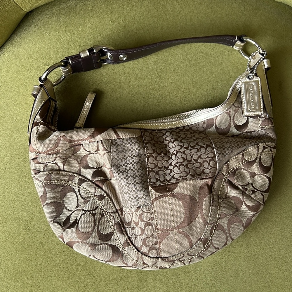 COACH SoHo Jacquard Canvas Leather Hobo Shoulder Bag - Gold